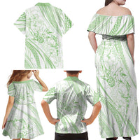 Sharks Couple Dreamy Polynesians Floral Sea Family Matching Off Shoulder Maxi Dress and Hawaiian Shirt Emerald LT7 - Polynesian Pride