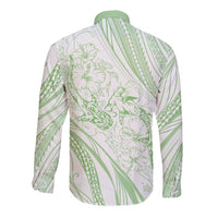 Sharks Couple Dreamy Polynesians Floral Sea Long Sleeve Button Shirt Emerald - Polynesian Pride
