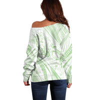 Sharks Couple Dreamy Polynesians Floral Sea Off Shoulder Sweater Emerald - Polynesian Pride