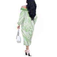 Sharks Couple Dreamy Polynesians Floral Sea Off The Shoulder Long Sleeve Dress Emerald LT7 - Polynesian Pride