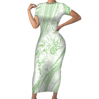 Sharks Couple Dreamy Polynesians Floral Sea Short Sleeve Bodycon Dress Emerald - Polynesian Pride