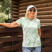 Sharks Couple Dreamy Polynesians Floral Sea Women Polo Shirt Emerald LT7 - Polynesian Pride