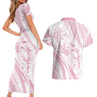 Sharks Couple Dreamy Polynesians Floral Sea Couples Matching Short Sleeve Bodycon Dress and Hawaiian Shirt Pink LT7 - Polynesian Pride