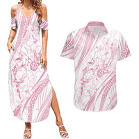 Sharks Couple Dreamy Polynesians Floral Sea Couples Matching Summer Maxi Dress and Hawaiian Shirt Pink LT7 Pink - Polynesian Pride