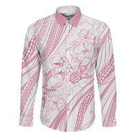 Sharks Couple Dreamy Polynesians Floral Sea Family Matching Long Sleeve Bodycon Dress and Hawaiian Shirt Pink LT7 Dad's Shirt - Long Sleeve Pink - Polynesian Pride