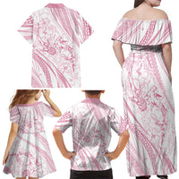 Sharks Couple Dreamy Polynesians Floral Sea Family Matching Off Shoulder Maxi Dress and Hawaiian Shirt Pink LT7 - Polynesian Pride