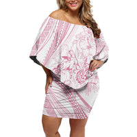 Sharks Couple Dreamy Polynesians Floral Sea Family Matching Off Shoulder Short Dress and Hawaiian Shirt Pink LT7 Mom's Dress Pink - Polynesian Pride