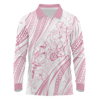 Sharks Couple Dreamy Polynesians Floral Sea Long Sleeve Polo Shirt Pink LT7 Pink - Polynesian Pride