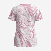 Sharks Couple Dreamy Polynesians Floral Sea Scrub Top Pink - Polynesian Pride