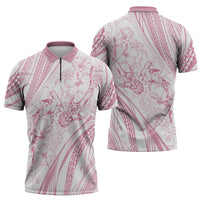 Sharks Couple Dreamy Polynesians Floral Sea Zipper Polo Shirt Pink LT7 - Polynesian Pride
