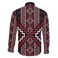 Red Tukutuku Pattern Aotearoa Family Matching Off Shoulder Short Dress and Hawaiian Shirt Niho Taniwha and Puhoro Motifs LT7 - Polynesian Pride