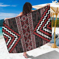 Red Tukutuku Pattern Aotearoa Sarong Niho Taniwha and Puhoro Motifs