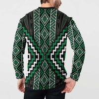 Jade Tukutuku Pattern Aotearoa Button Sweatshirt Niho Taniwha and Puhoro Motifs