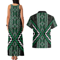 Jade Tukutuku Pattern Aotearoa Couples Matching Tank Maxi Dress and Hawaiian Shirt Niho Taniwha and Puhoro Motifs LT7 - Polynesian Pride