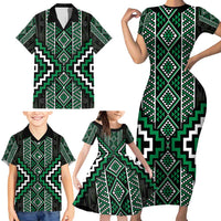 Jade Tukutuku Pattern Aotearoa Family Matching Short Sleeve Bodycon Dress and Hawaiian Shirt Niho Taniwha and Puhoro Motifs LT7 - Polynesian Pride
