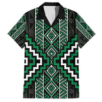 Jade Tukutuku Pattern Aotearoa Family Matching Short Sleeve Bodycon Dress and Hawaiian Shirt Niho Taniwha and Puhoro Motifs LT7 Dad's Shirt - Short Sleeve Green - Polynesian Pride