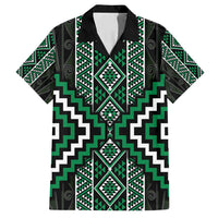 Jade Tukutuku Pattern Aotearoa Family Matching Summer Maxi Dress and Hawaiian Shirt Niho Taniwha and Puhoro Motifs LT7 Dad's Shirt - Short Sleeve Green - Polynesian Pride