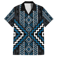 Azure Tukutuku Pattern Aotearoa Family Matching Long Sleeve Bodycon Dress and Hawaiian Shirt Niho Taniwha and Puhoro Motifs LT7 Dad's Shirt - Short Sleeve Blue - Polynesian Pride