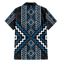 Azure Tukutuku Pattern Aotearoa Family Matching Short Sleeve Bodycon Dress and Hawaiian Shirt Niho Taniwha and Puhoro Motifs LT7 - Polynesian Pride