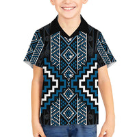 Azure Tukutuku Pattern Aotearoa Family Matching Short Sleeve Bodycon Dress and Hawaiian Shirt Niho Taniwha and Puhoro Motifs LT7 Son's Shirt Blue - Polynesian Pride