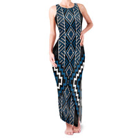 Azure Tukutuku Pattern Aotearoa Family Matching Tank Maxi Dress and Hawaiian Shirt Niho Taniwha and Puhoro Motifs LT7 Mom's Dress Blue - Polynesian Pride