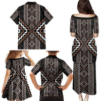 Classic Tukutuku Pattern Aotearoa Family Matching Puletasi and Hawaiian Shirt Niho Taniwha and Puhoro Motifs LT7 - Polynesian Pride