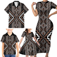 Classic Tukutuku Pattern Aotearoa Family Matching Short Sleeve Bodycon Dress and Hawaiian Shirt Niho Taniwha and Puhoro Motifs LT7 - Polynesian Pride