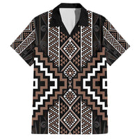 Classic Tukutuku Pattern Aotearoa Family Matching Short Sleeve Bodycon Dress and Hawaiian Shirt Niho Taniwha and Puhoro Motifs LT7 Dad's Shirt - Short Sleeve Brown - Polynesian Pride
