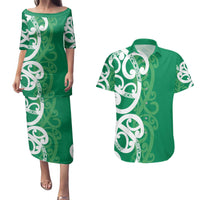Pounamu Green Maori Couples Matching Puletasi and Hawaiian Shirt Koru Kowhaiwhai LT7 Green - Polynesian Pride