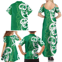Pounamu Green Maori Family Matching Summer Maxi Dress and Hawaiian Shirt Koru Kowhaiwhai LT7 - Polynesian Pride