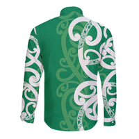 Pounamu Green Maori Long Sleeve Button Shirt Koru Kowhaiwhai - Polynesian Pride