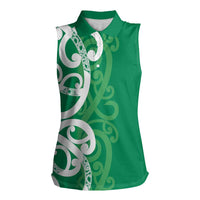 Pounamu Green Maori Women Sleeveless Polo Shirt Koru Kowhaiwhai LT7 Female Green - Polynesian Pride