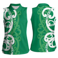 Pounamu Green Maori Women Sleeveless Polo Shirt Koru Kowhaiwhai LT7 - Polynesian Pride