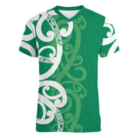 Pounamu Green Maori Women V-Neck T-Shirt Koru Kowhaiwhai LT7 Female Green - Polynesian Pride