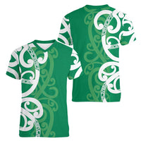 Pounamu Green Maori Women V-Neck T-Shirt Koru Kowhaiwhai LT7 - Polynesian Pride