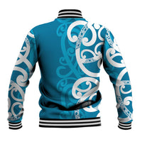 Azure Blue Maori Baseball Jacket Koru Kowhaiwhai - Polynesian Pride