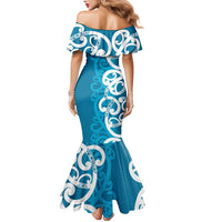 Azure Blue Maori Family Matching Mermaid Dress and Hawaiian Shirt Koru Kowhaiwhai LT7 - Polynesian Pride
