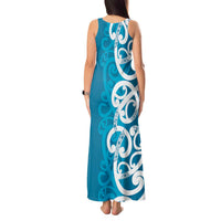 Azure Blue Maori Tank Maxi Dress Koru Kowhaiwhai - Polynesian Pride