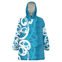 Azure Blue Maori Wearable Blanket Hoodie Koru Kowhaiwhai - Polynesian Pride