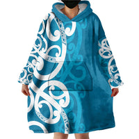 Azure Blue Maori Wearable Blanket Hoodie Koru Kowhaiwhai - Polynesian Pride