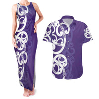 Violet Green Maori Couples Matching Tank Maxi Dress and Hawaiian Shirt Koru Kowhaiwhai LT7 Violet - Polynesian Pride