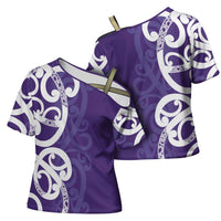 Violet Green Maori Cross Shoulder Shirt Koru Kowhaiwhai - Polynesian Pride