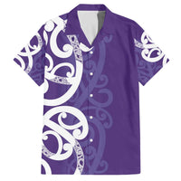 Violet Green Maori Family Matching Off The Shoulder Long Sleeve Dress and Hawaiian Shirt Koru Kowhaiwhai LT7 Dad's Shirt - Short Sleeve Violet - Polynesian Pride