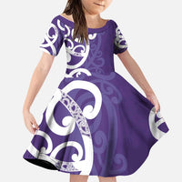Violet Green Maori Family Matching Puletasi and Hawaiian Shirt Koru Kowhaiwhai LT7 Daughter's Dress Violet - Polynesian Pride