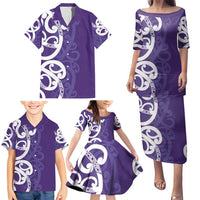 Violet Green Maori Family Matching Puletasi and Hawaiian Shirt Koru Kowhaiwhai LT7 - Polynesian Pride