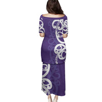 Violet Green Maori Family Matching Puletasi and Hawaiian Shirt Koru Kowhaiwhai LT7 - Polynesian Pride