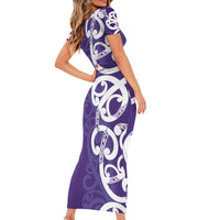 Violet Green Maori Family Matching Short Sleeve Bodycon Dress and Hawaiian Shirt Koru Kowhaiwhai LT7 - Polynesian Pride