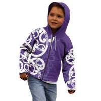 Violet Green Maori Kid Hoodie Koru Kowhaiwhai - Polynesian Pride