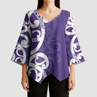 Violet Green Maori Kimono Sleeve Blouse Koru Kowhaiwhai - Polynesian Pride