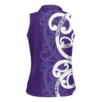Violet Green Maori Women Sleeveless Polo Shirt Koru Kowhaiwhai LT7 - Polynesian Pride
